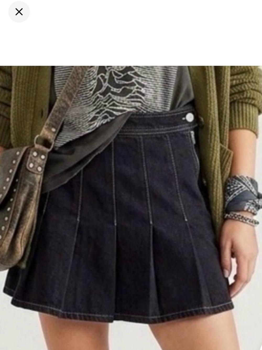 We The Free Black Pleated Denim Mini Skirt